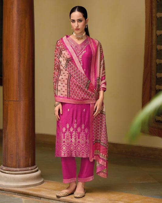 Gulnaar Viscose Self Jacquard Women Kurta and Trouser Duppata Set - FitVibe Fashion