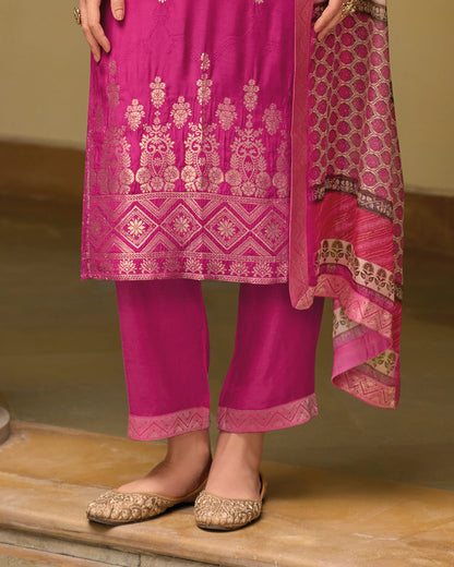 Gulnaar Viscose Self Jacquard Women Kurta and Trouser Duppata Set - FitVibe Fashion