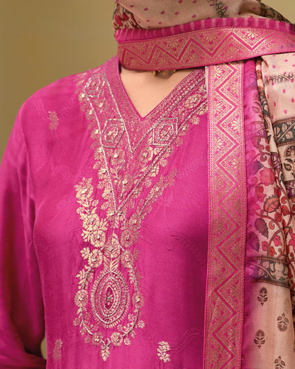 Gulnaar Viscose Self Jacquard Women Kurta and Trouser Duppata Set - FitVibe Fashion