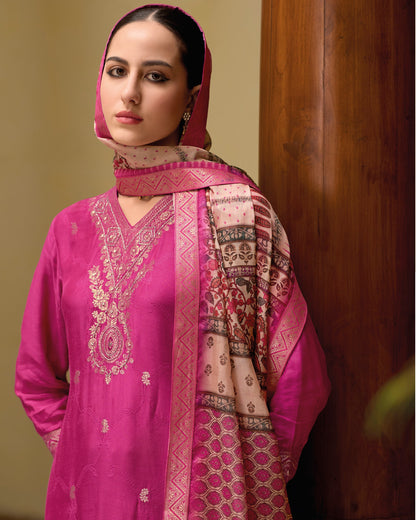 Gulnaar Viscose Self Jacquard Women Kurta and Trouser Duppata Set - FitVibe Fashion