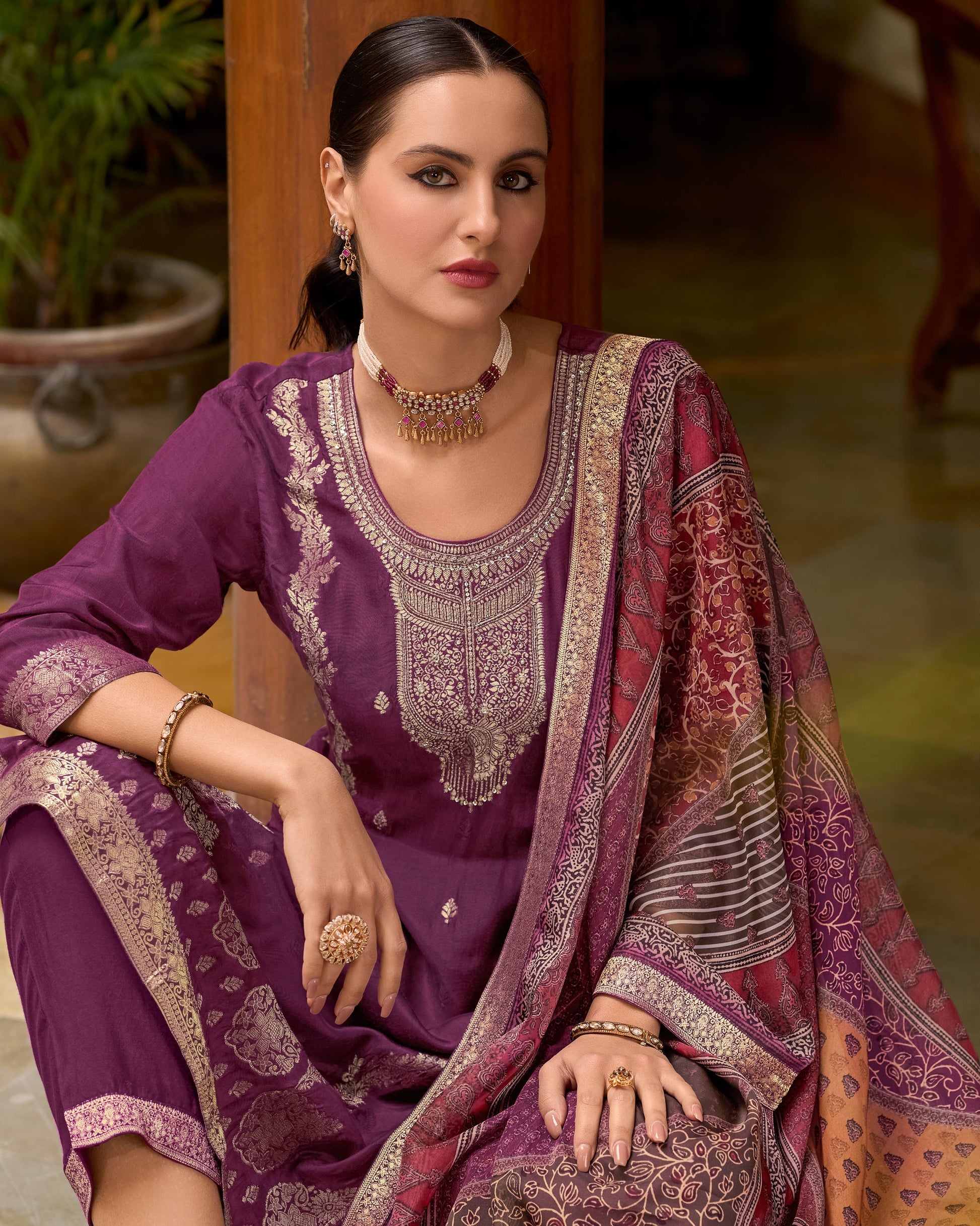 Rajtilak Viscose Self Jacquard Women Kurta and Trouser Duppata Set - FitVibe Fashion