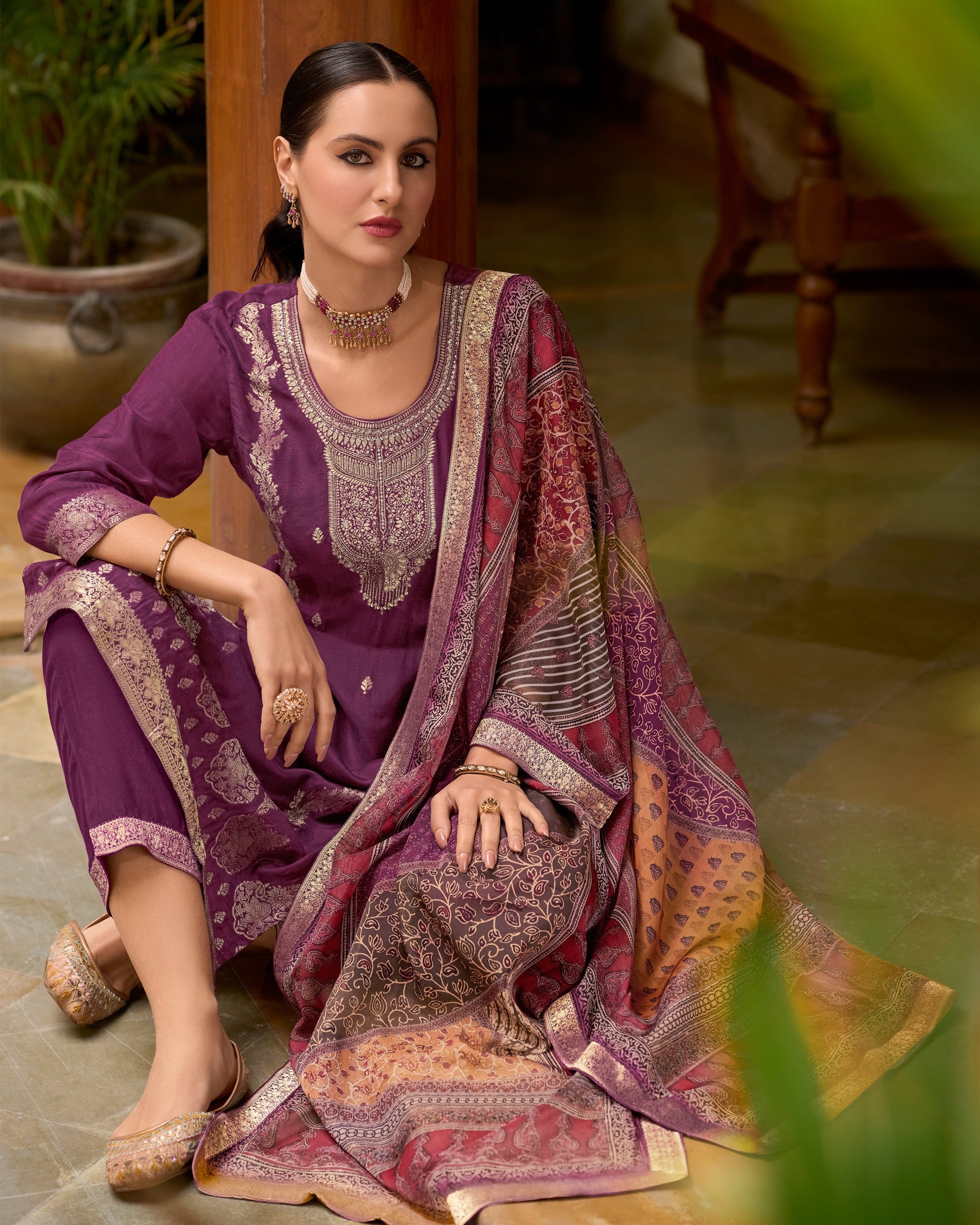 Rajtilak Viscose Self Jacquard Women Kurta and Trouser Duppata Set - FitVibe Fashion