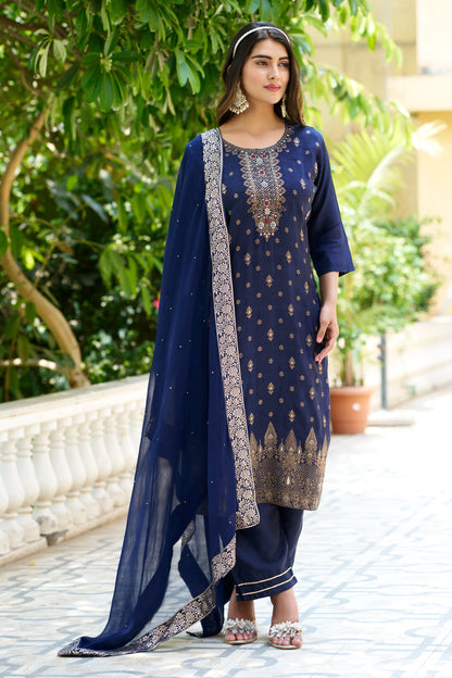 Puja Women Kurta and Pant Sets Dupatta Viscose Rayon Silk Blend with Handwork - FitVibe Fashion