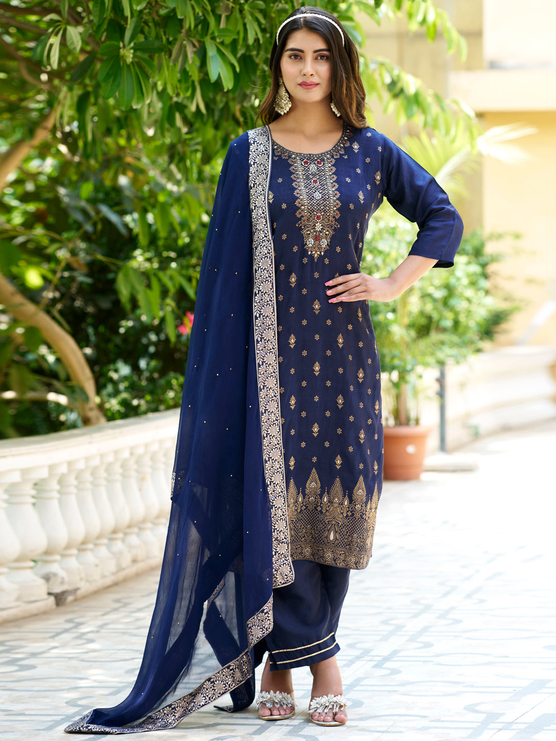 Puja Women Kurta and Pant Sets Dupatta Viscose Rayon Silk Blend with Handwork - FitVibe Fashion