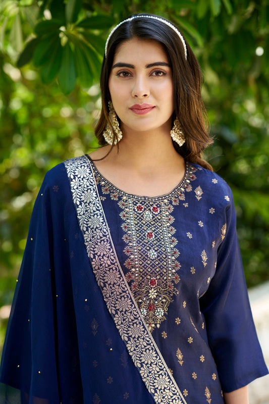 Puja Women Kurta and Pant Sets Dupatta Viscose Rayon Silk Blend with Handwork - FitVibe Fashion