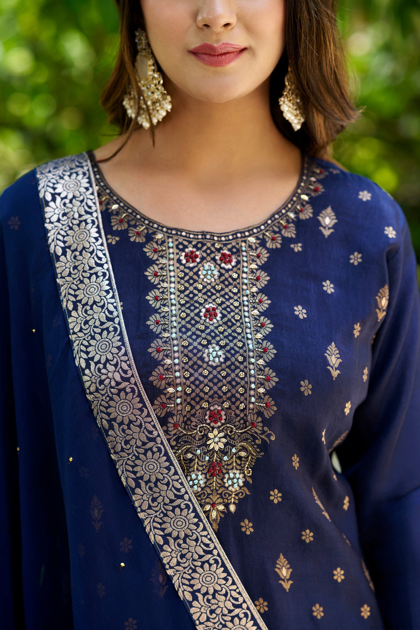 Puja Women Kurta and Pant Sets Dupatta Viscose Rayon Silk Blend with Handwork - FitVibe Fashion