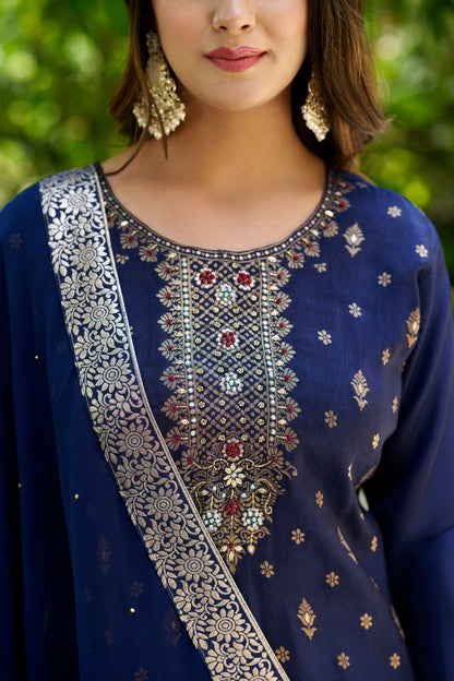 Puja Women Kurta and Pant Sets Dupatta Viscose Rayon Silk Blend with Handwork - FitVibe Fashion