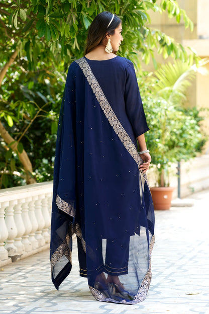 Puja Women Kurta and Pant Sets Dupatta Viscose Rayon Silk Blend with Handwork - FitVibe Fashion