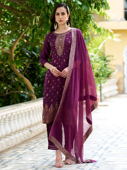 Utsav Women Kurta and Pant Sets Dupatta Viscose Rayon Silk Blend with Handwork - FitVibe Fashion