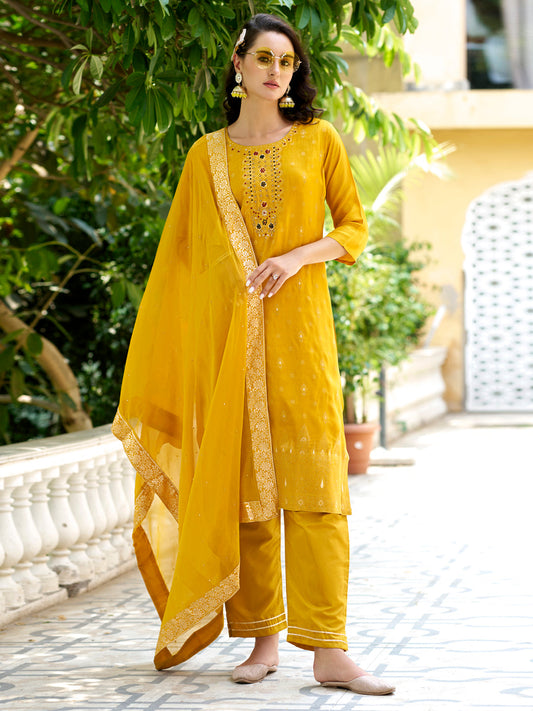 Vivah Women Kurta and Pant Sets Dupatta Viscose Rayon Silk Blend with Handwork - FitVibe Fashion