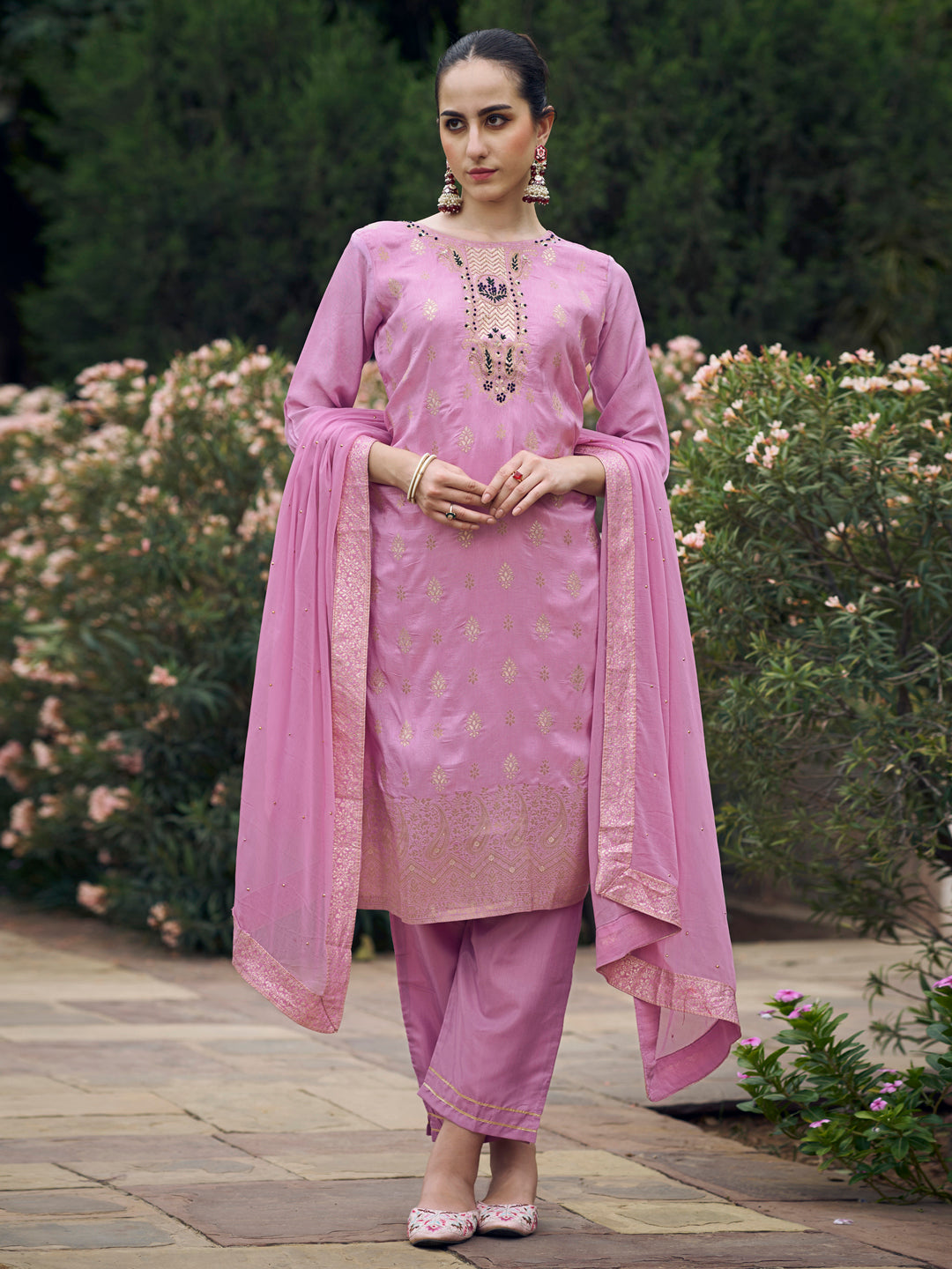 Prakriti Women Kurta and Pant Sets Dupatta Viscose Rayon Silk Blend with Handwork - FitVibe Fashion