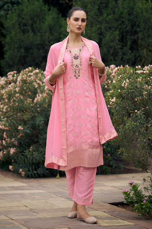 Roobina Women Kurta and Pant Sets Dupatta Viscose Rayon Silk Blend with Handwork - FitVibe Fashion