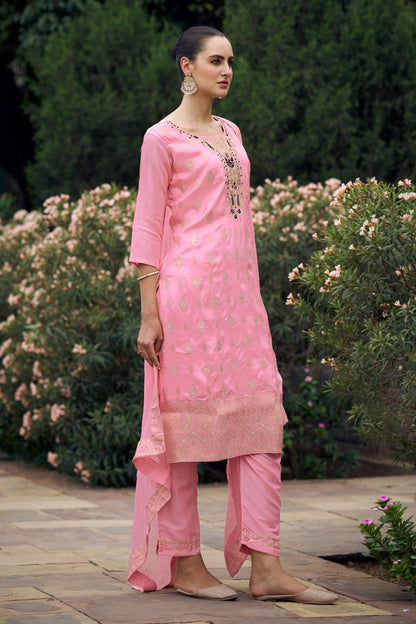 Roobina Women Kurta and Pant Sets Dupatta Viscose Rayon Silk Blend with Handwork - FitVibe Fashion