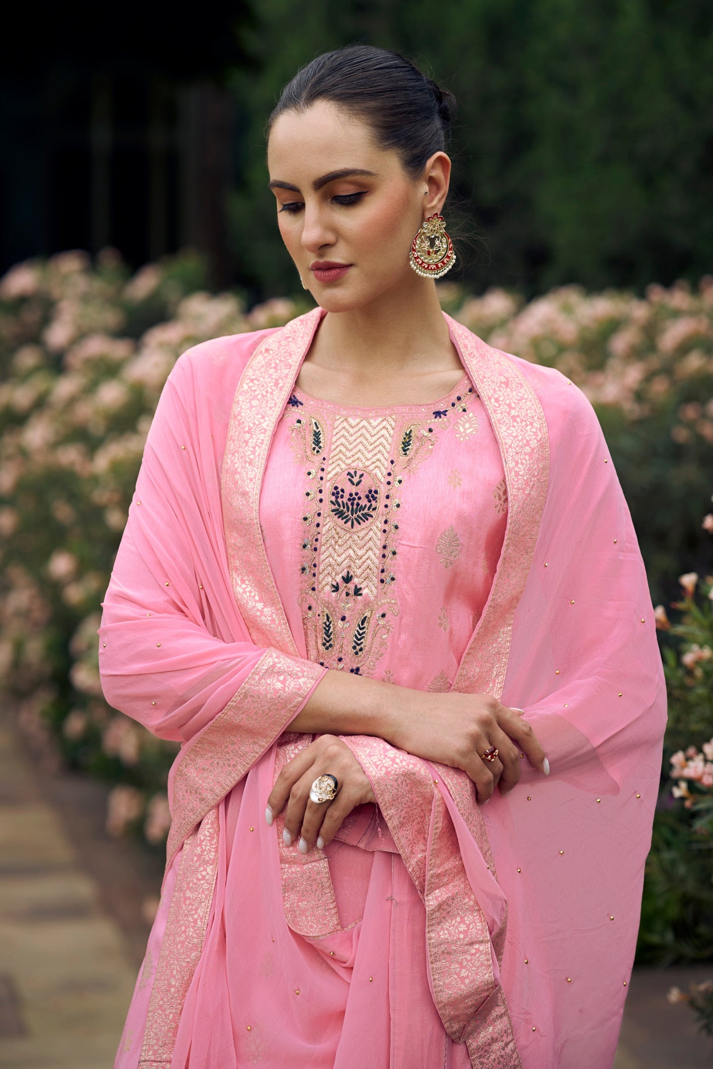 Roobina Women Kurta and Pant Sets Dupatta Viscose Rayon Silk Blend with Handwork - FitVibe Fashion