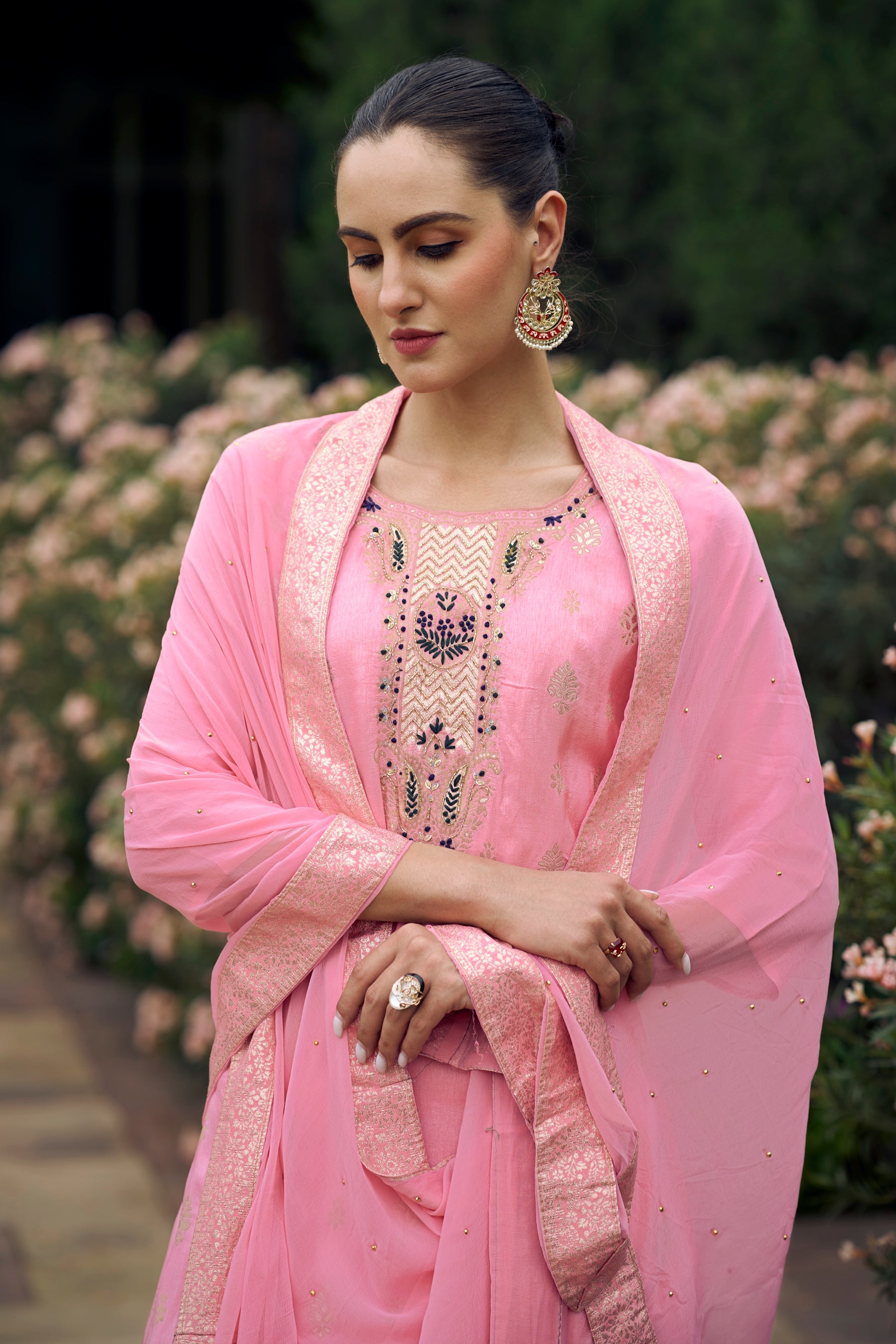 Roobina Women Kurta and Pant Sets Dupatta Viscose Rayon Silk Blend with Handwork - FitVibe Fashion