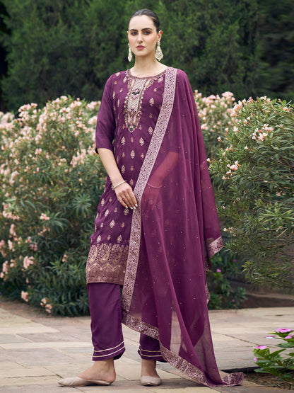 Radha Women Kurta and Pant Sets Dupatta Viscose Rayon Silk Blend with Handwork - FitVibe Fashion