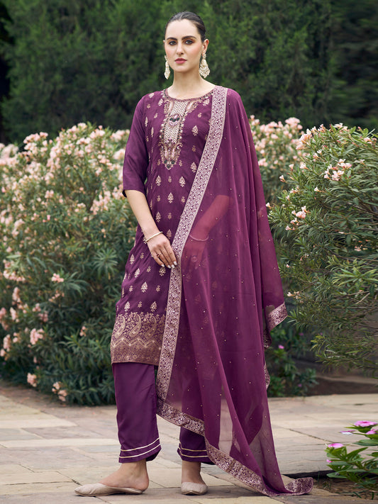 Radha Women Kurta and Pant Sets Dupatta Viscose Rayon Silk Blend with Handwork - FitVibe Fashion