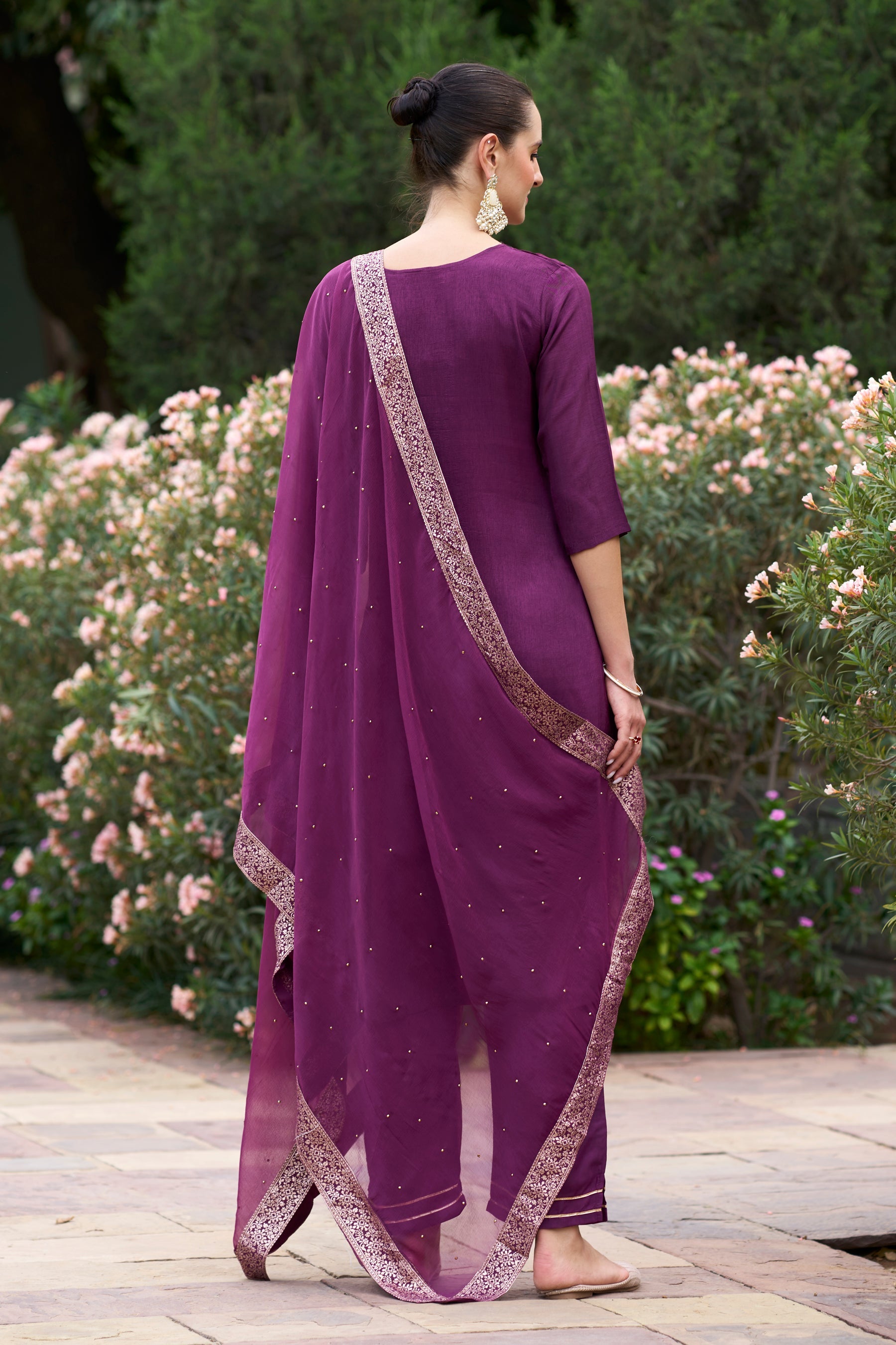 Radha Women Kurta and Pant Sets Dupatta Viscose Rayon Silk Blend with Handwork - FitVibe Fashion