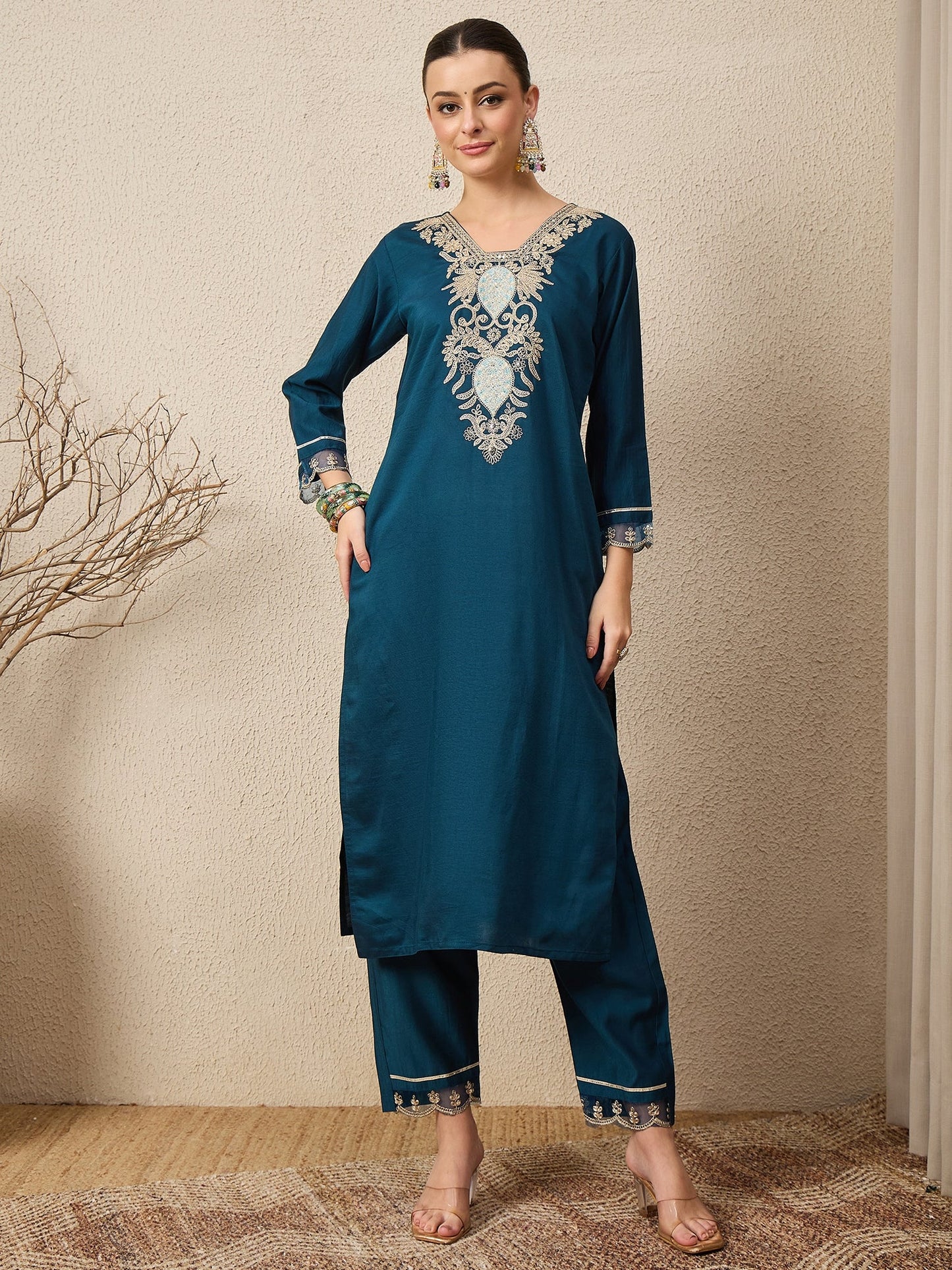 Saanvi Women's Ready to Wear Viscose Rayon Silk Kurta Set Lightweight Soft Stylish Ethnic Outfit - FitVibe Fashion