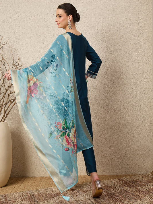 Chandni Blue Women Viscose Rayon suit Set - FitVibe Fashion