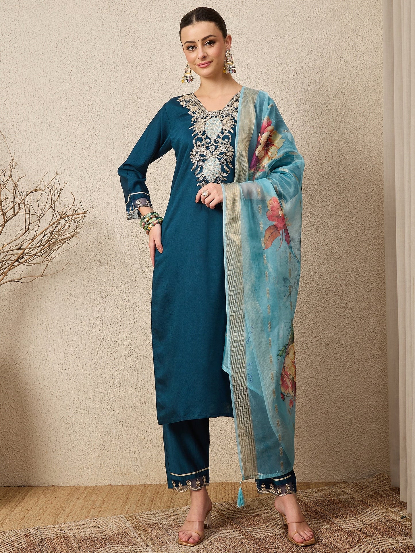 Chandni Blue Women Viscose Rayon suit Set - FitVibe Fashion