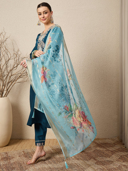 Chandni Blue Women Viscose Rayon suit Set - FitVibe Fashion