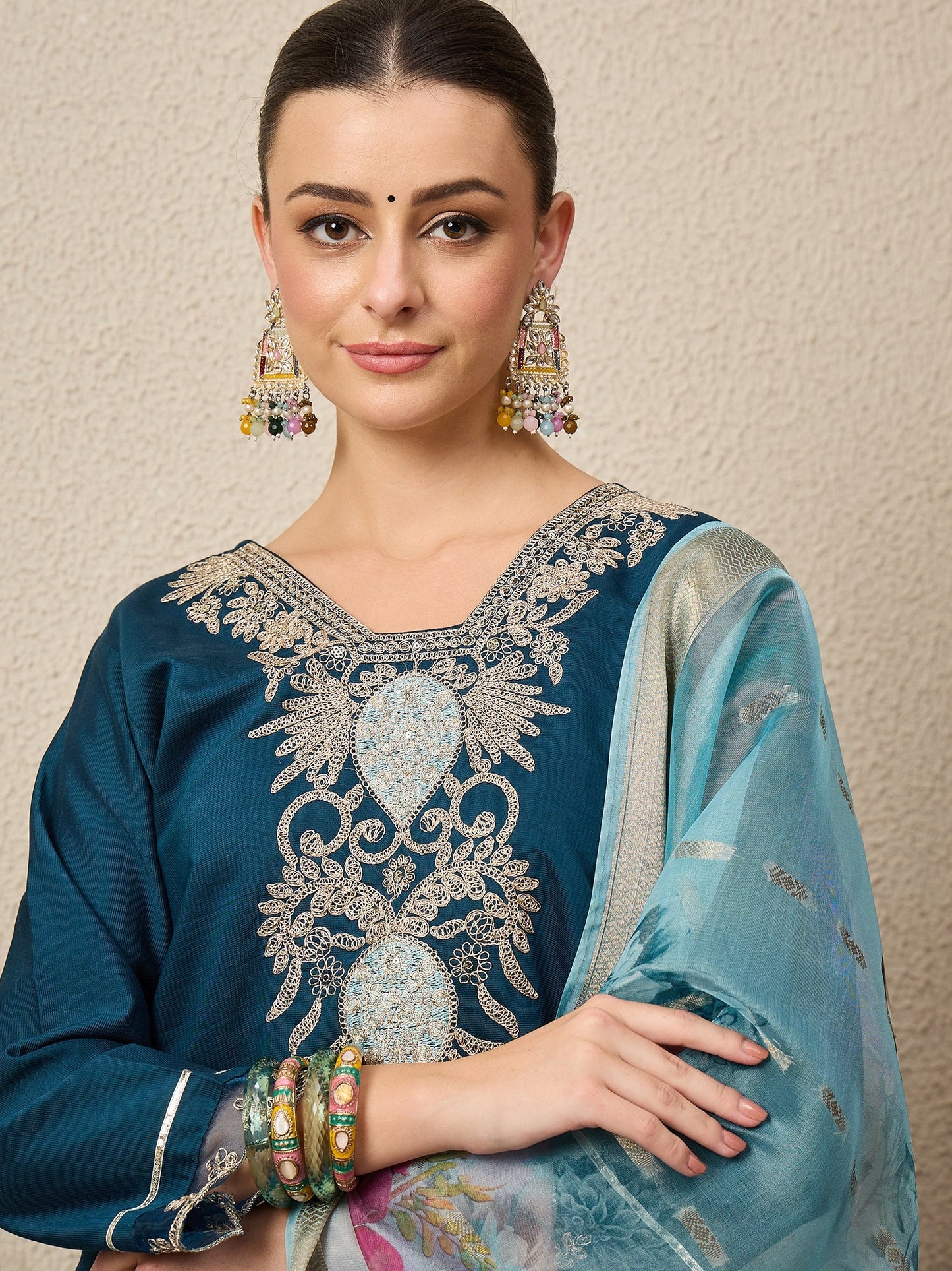 Chandni Blue Women Viscose Rayon suit Set - FitVibe Fashion