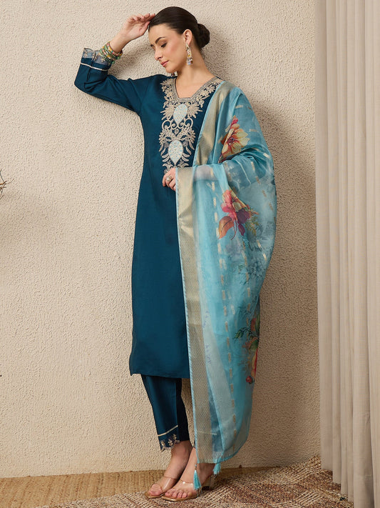 Chandni Blue Women Viscose Rayon suit Set - FitVibe Fashion