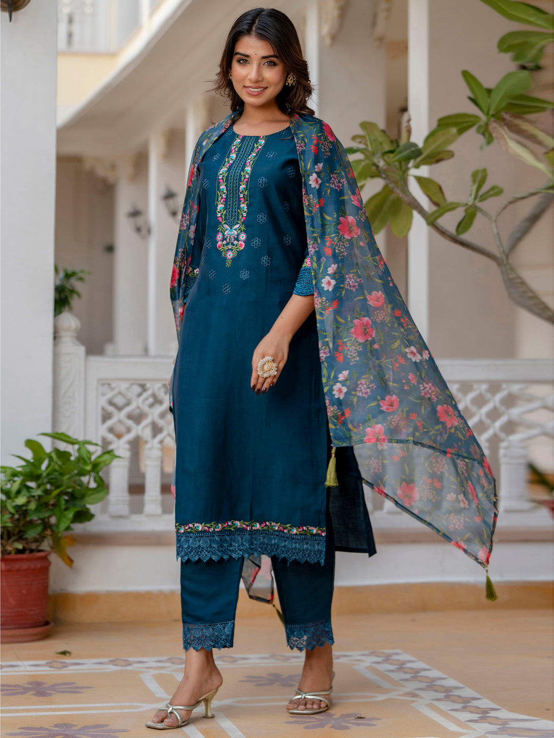 Nritya Women Kurta and Pant Sets Viscose Roman Silk Fabric - FitVibe Fashion