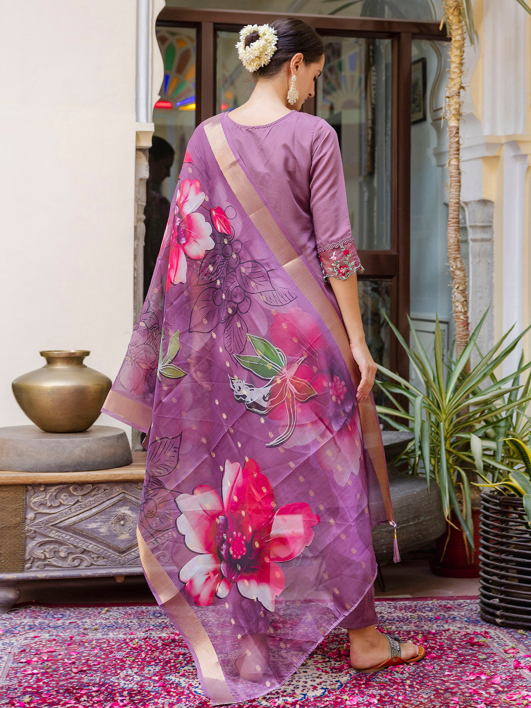 Nisha Viscose Roman Silk Calf Length Kurta Set Dupatta - FitVibe Fashion