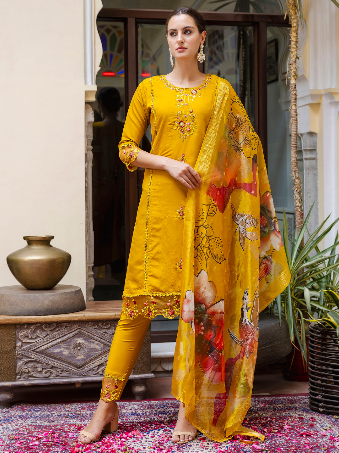 Nisha Viscose Roman Silk Calf Length Kurta Set Dupatta - FitVibe Fashion
