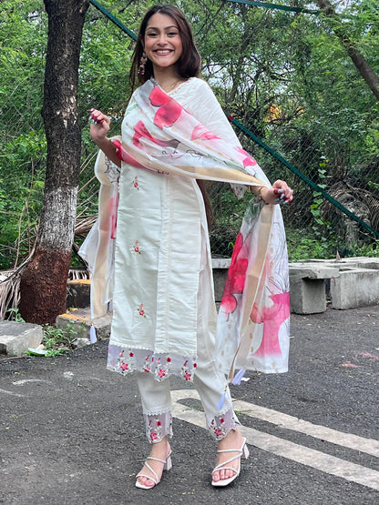 Nisha Viscose Roman Silk Calf Length Kurta Set Dupatta - FitVibe Fashion