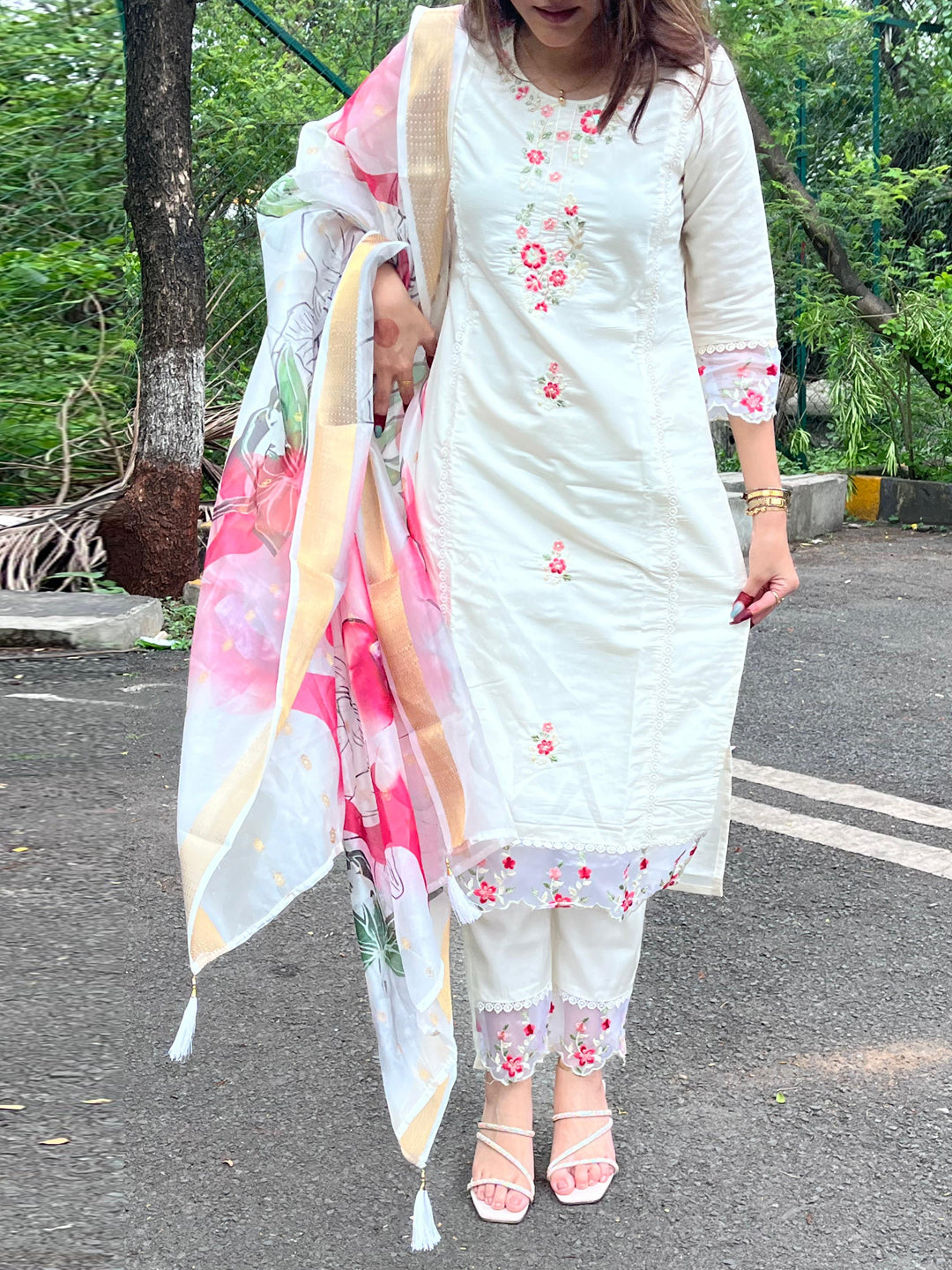 Nisha Viscose Roman Silk Calf Length Kurta Set Dupatta - FitVibe Fashion