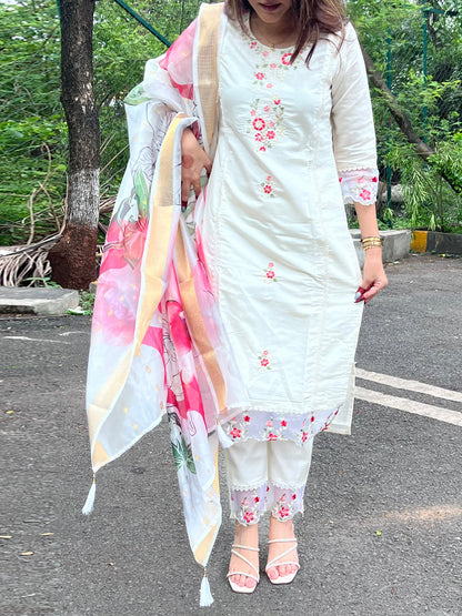 Nisha Viscose Roman Silk Calf Length Kurta Set Dupatta - FitVibe Fashion