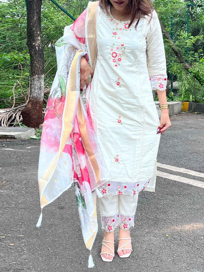 Aadhira Viscose Roman Silk Calf Length Kurta Set Dupatta