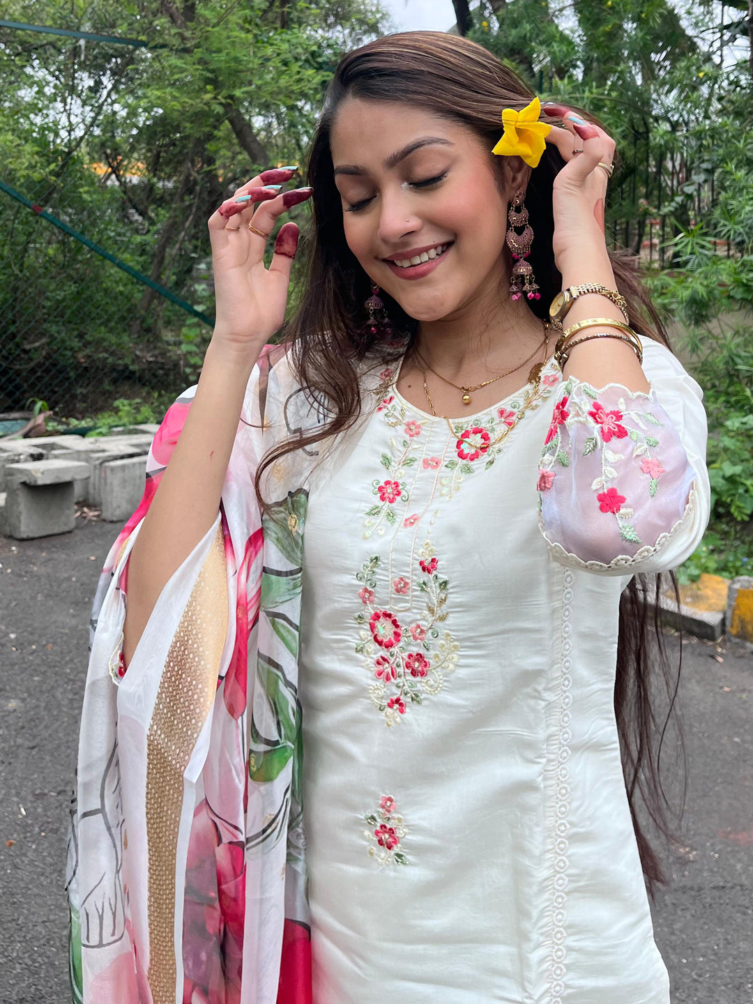 Nisha Viscose Roman Silk Calf Length Kurta Set Dupatta - FitVibe Fashion