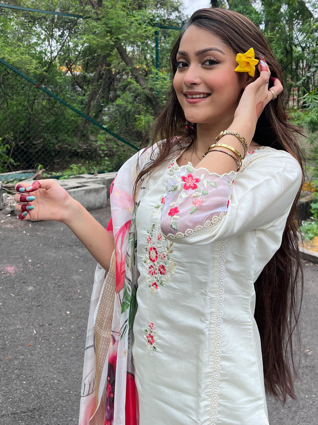 Nisha Viscose Roman Silk Calf Length Kurta Set Dupatta - FitVibe Fashion