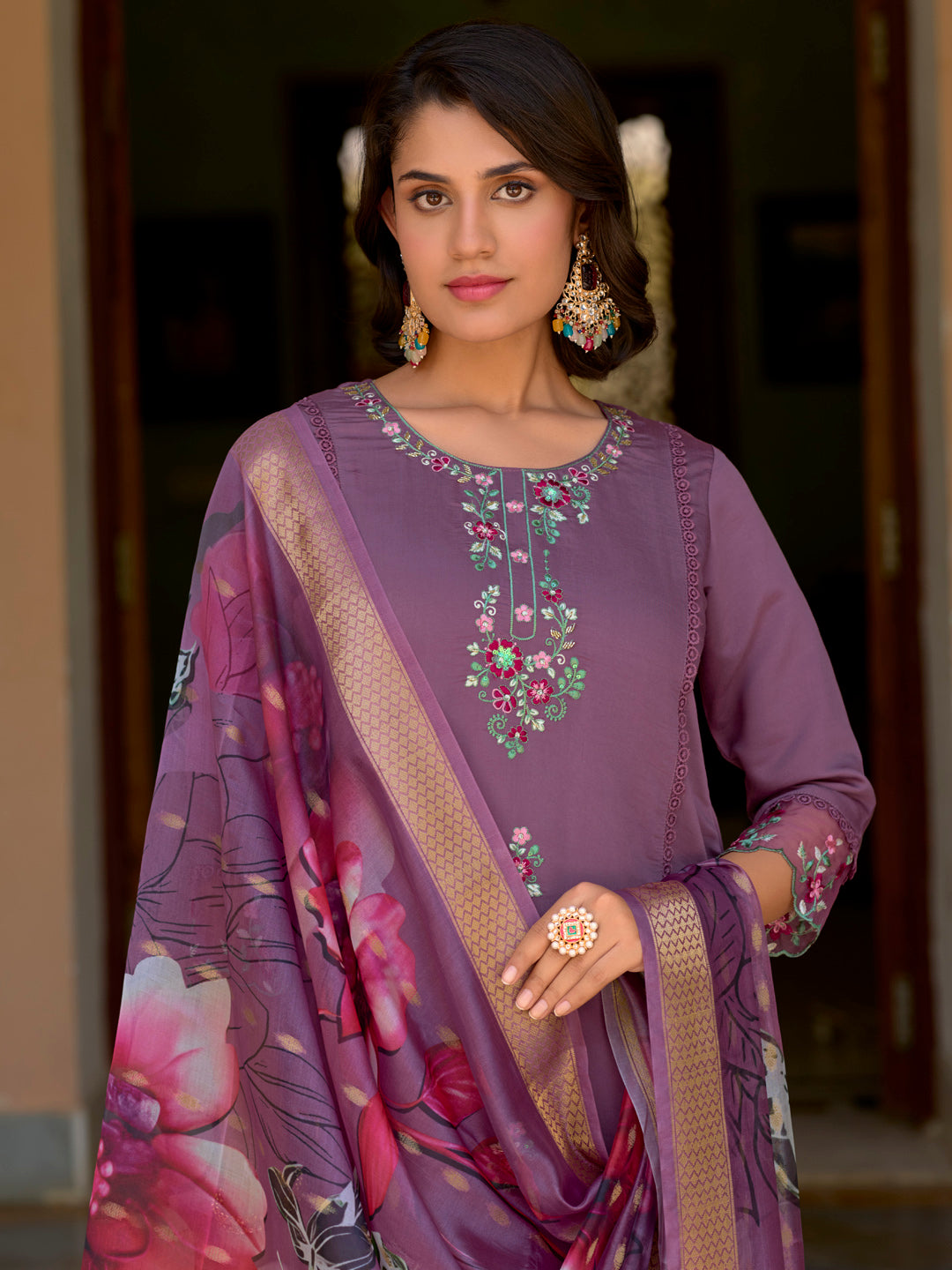 Lakshmi Viscose Roman Silk Calf Length Kurta Set Dupatta - FitVibe Fashion