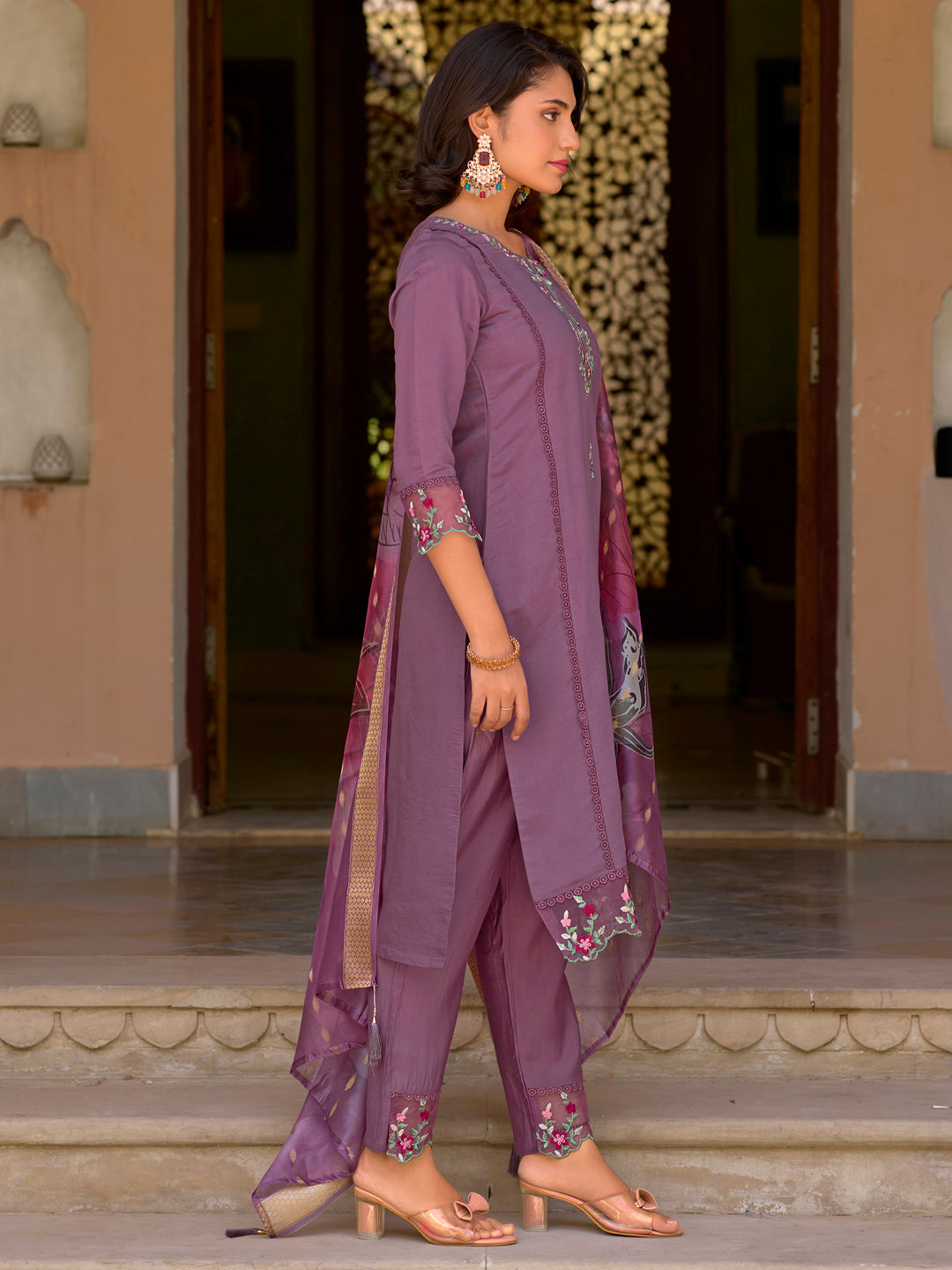 Lakshmi Viscose Roman Silk Calf Length Kurta Set Dupatta - FitVibe Fashion