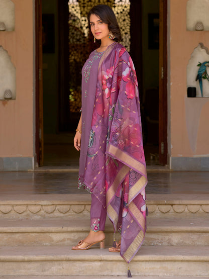 Lakshmi Viscose Roman Silk Calf Length Kurta Set Dupatta - FitVibe Fashion