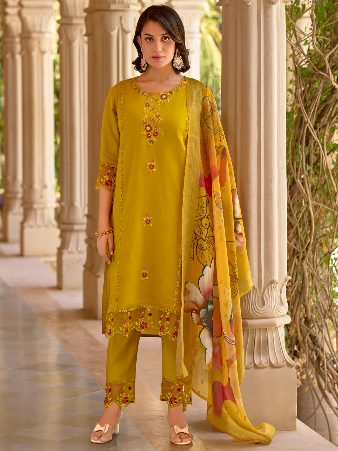 Vanshika Viscose Roman Silk Calf Length Kurta Set Dupatta - FitVibe Fashion