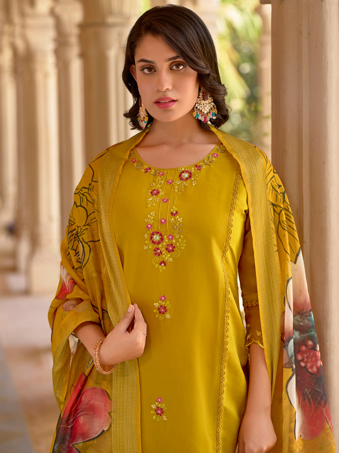 Vanshika Viscose Roman Silk Calf Length Kurta Set Dupatta - FitVibe Fashion