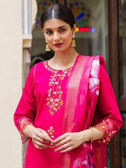 Nisha Viscose Roman Silk Calf Length Kurta Set Dupatta - FitVibe Fashion