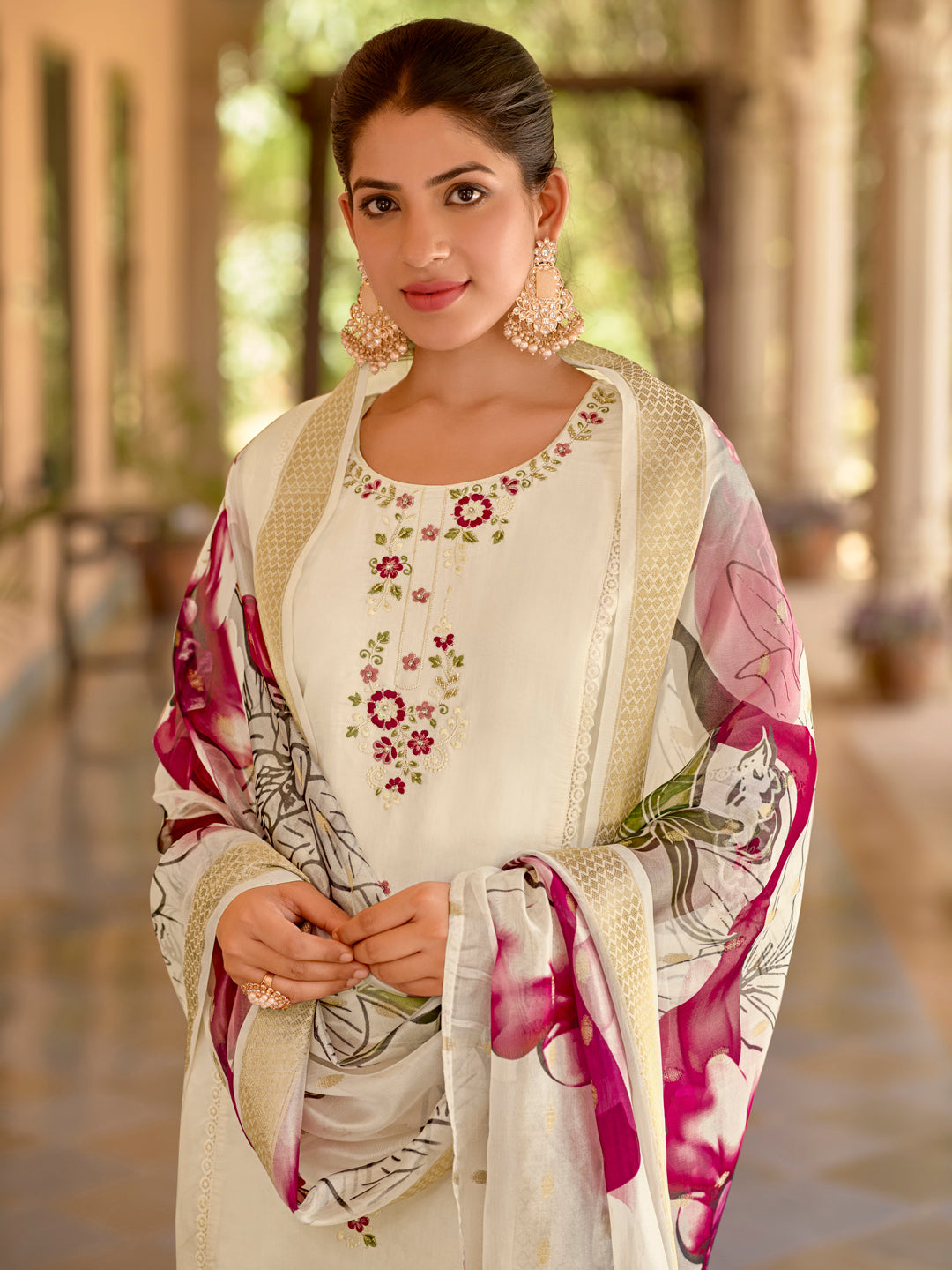 Saumya Viscose Roman Silk Calf Length Kurta Set Dupatta - FitVibe Fashion