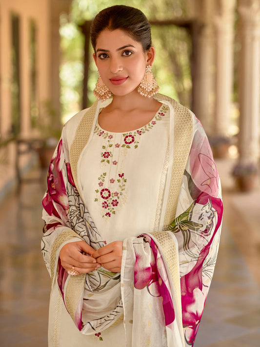 Saumya Viscose Roman Silk Calf Length Kurta Set Dupatta - FitVibe Fashion