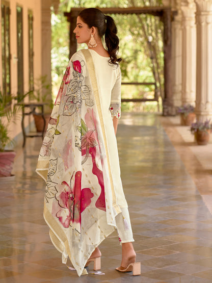 Saumya Viscose Roman Silk Calf Length Kurta Set Dupatta - FitVibe Fashion