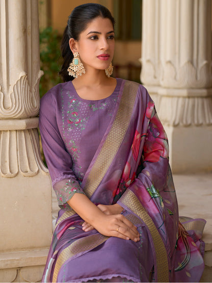 Saleena Viscose Silk Embroidery Straight Kurta Pant with Dupatta Suits - FitVibe Fashion