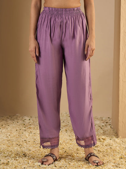 Braahmi Lavender Embroidery Straight Kurta Pant with Dupatta Suits - FitVibe Fashion