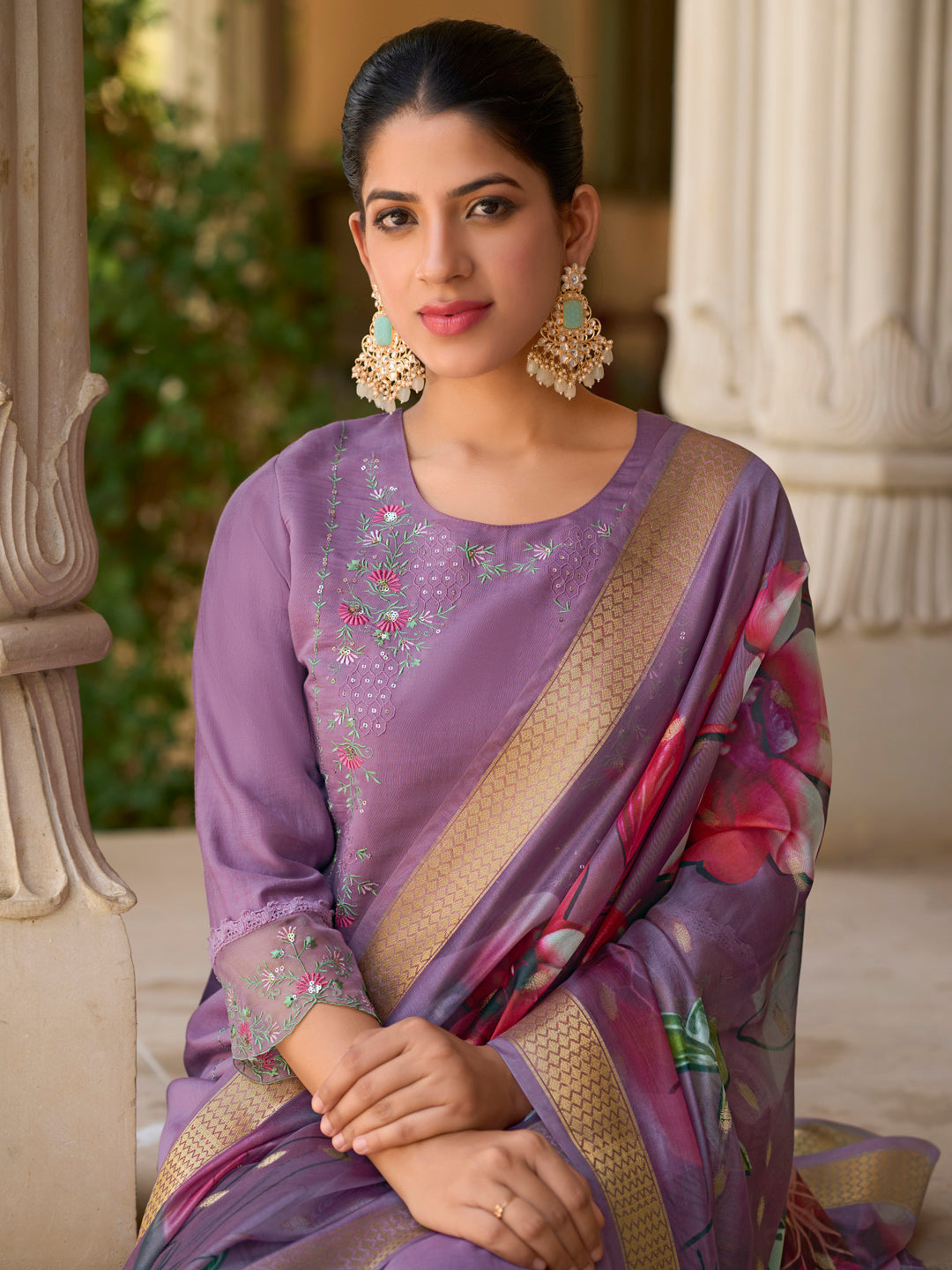 Saleena Viscose Silk Embroidery Straight Kurta Pant with Dupatta Suits - FitVibe Fashion