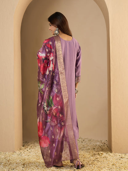 Braahmi Lavender Embroidery Straight Kurta Pant with Dupatta Suits - FitVibe Fashion